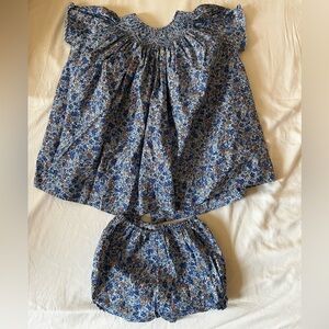 Smocked Floral Blue and White baby Dress